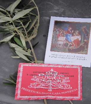 foto composizione con ramo d'ulivo, biglietto e libretto della celebrazione